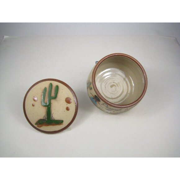 Puerto Vallarta Ceramic Trinket Box With Lid Saquaro Cactus 4 x 3 Inches - Picture 3 of 12